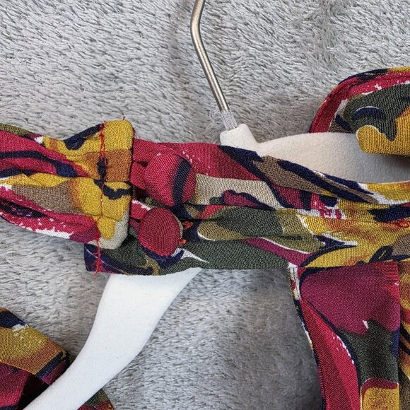 Depeche Mode Dress Womens Size 14 Red Yellow Floral Halter Maxi Rayon Made USA - Picture 10 of 10